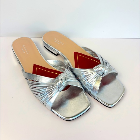 Gucci Shoes - Gucci Silver Slides New - 7.5
